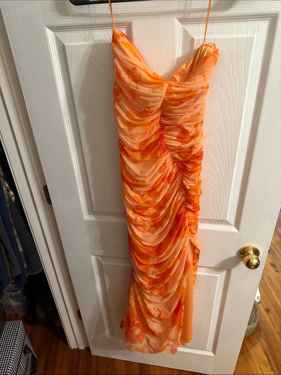 Abercrombie & Fitch Dresses & Skirts - Abercrombie & Fitch Orange Watercolor Ruched Slip Maxi Dress